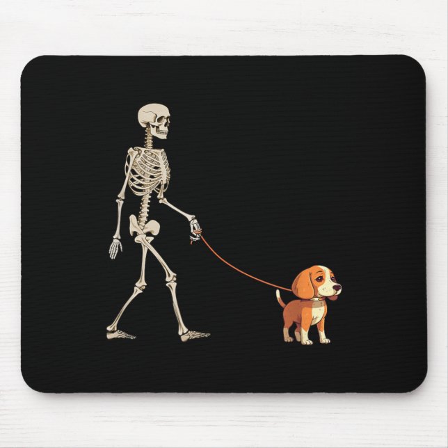 Funny Beagle Skeleton Dog Walking Halloween Dog Mouse Pad (Front)
