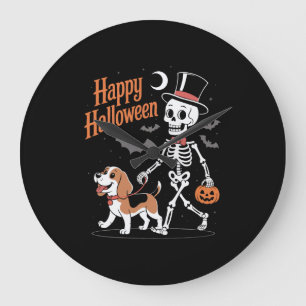 Funny Beagle Skeleton Dog Walking Large Clock