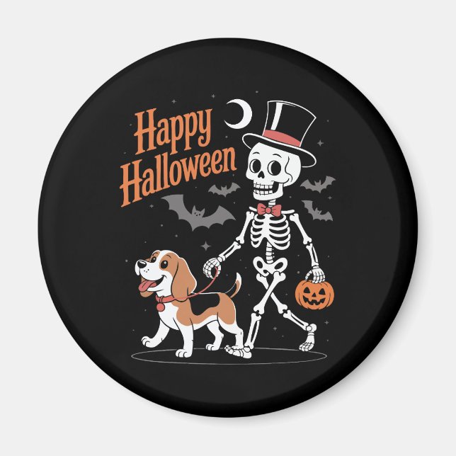 Funny Beagle Skeleton Dog Walking Magnet (Front)