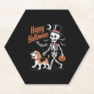 Funny Beagle Skeleton Dog Walking Paper Coaster