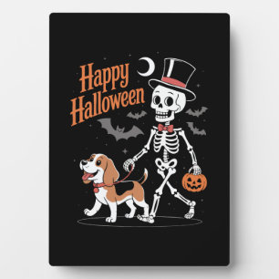 Funny Beagle Skeleton Dog Walking Plaque