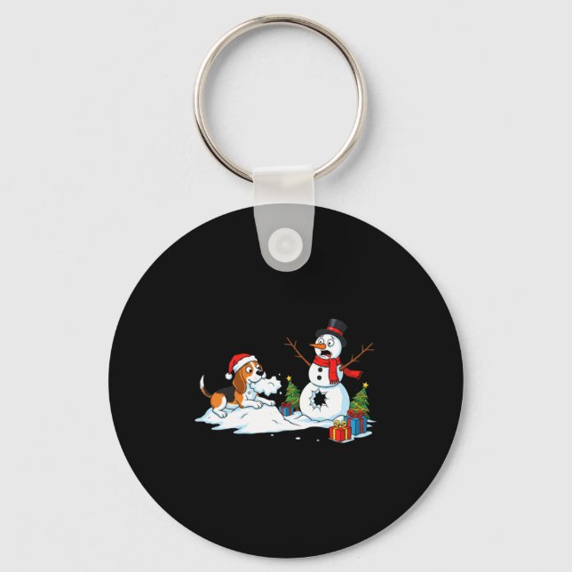 Funny Beagle Snowman Christmas Tree Xmas Womens Me Key Ring (Front)