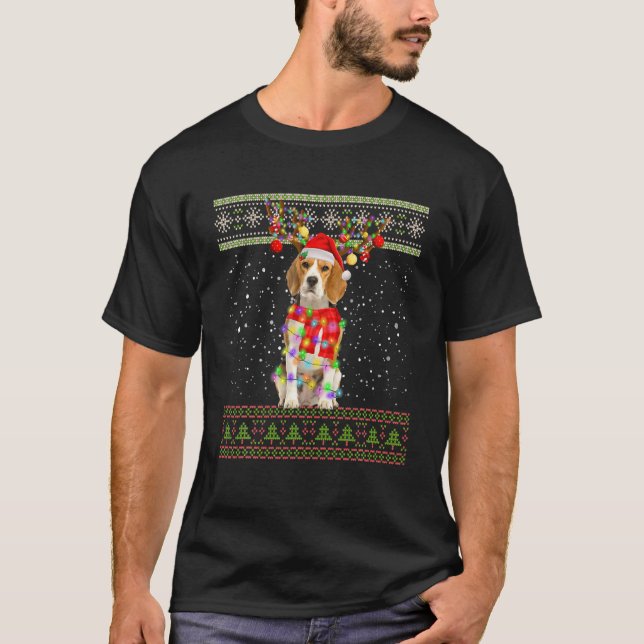 Funny Beagle Ugly Christmas Lights Sweater Man Wom (Front)