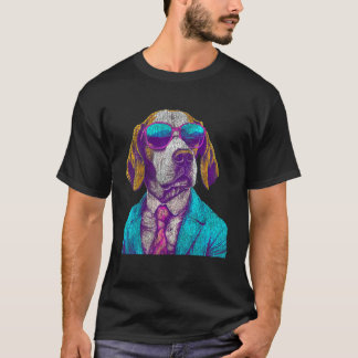 Funny Beagle Wearing 80s Outfit Graphic For Dog Lo T-Shirt