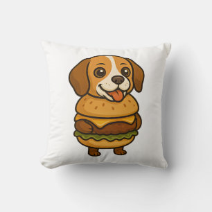Funny Beagle with Burger Funny Mythical Creature Cushion