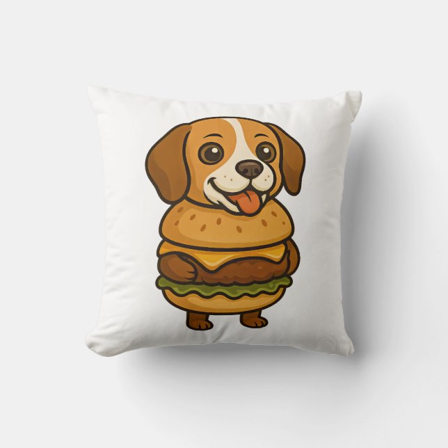 Funny Beagle with Burger Funny Mythical Creature Cushion (Front)