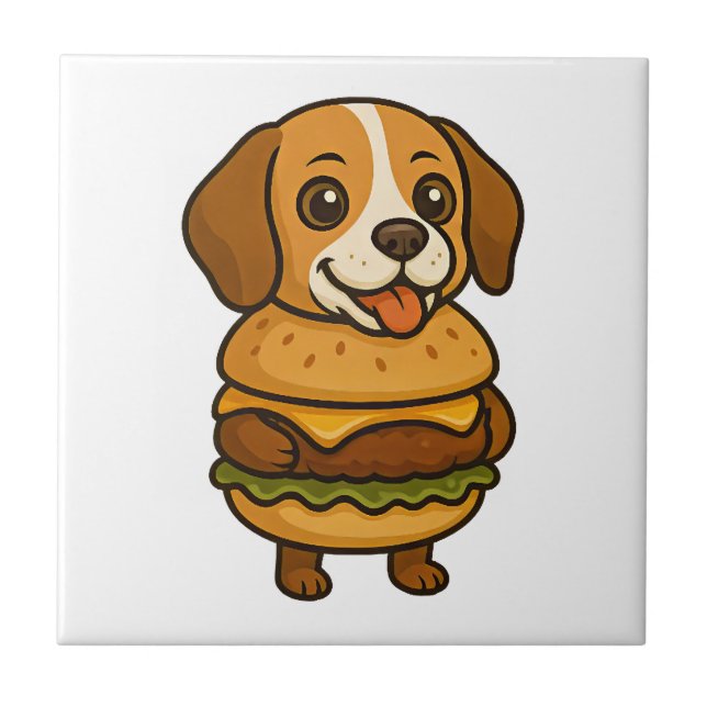 Funny Beagle with Burger Funny Mythical Creature Tile (Front)