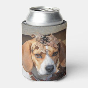 Funny Beagle With Leaves Acorns on Head Can Cooler