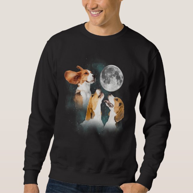 Funny Beagles Dog  Three Beagles At Moon Sweatshirt (Front)