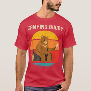 Funny Bear Camping Buddy Retro Vintage Sunset T-Shirt