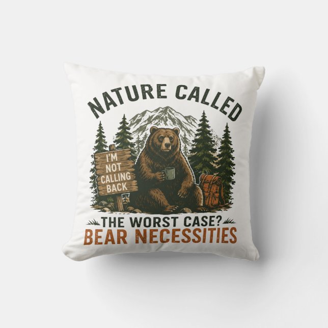 Funny Bear Camping Sign Nature Called Cushion (Front)