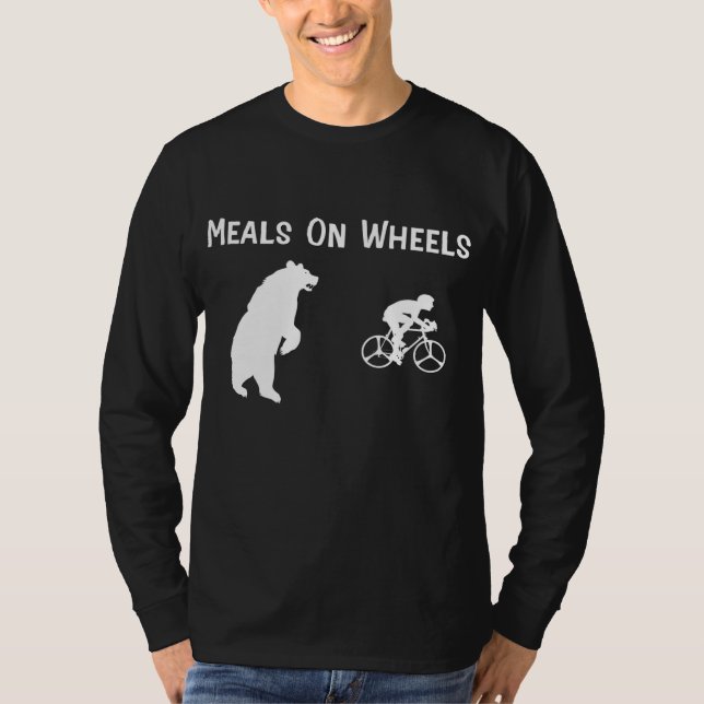 Funny Bear Chasing Bike Rider Meals On Wheels T-Shirt (Front)