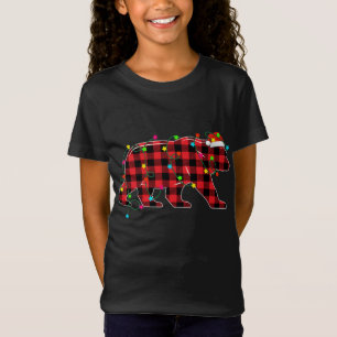 Funny Bear Christmas Tree Red Plaid Xmas Animals L T-Shirt