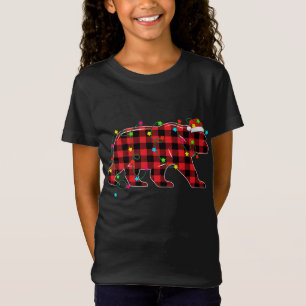 Funny Bear Christmas Tree Red Plaid Xmas Animals L T-Shirt