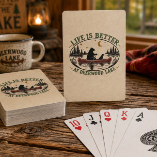 Funny Bear Dog in Canoe Deerwood Lake Playing Cards