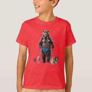 Funny Bear Dog Walker Kids' T-Shirt