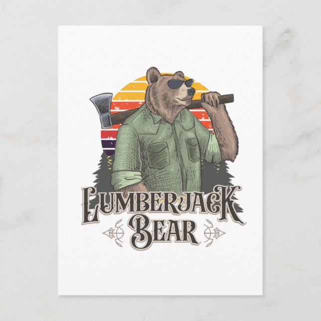 Funny bear dressed as a lumberjack postcard (Front)
