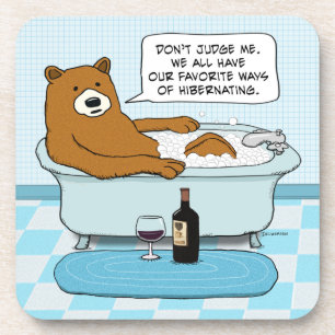 Funny Bear Drinking Wine, Relaxing in Tub Coaster