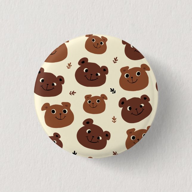 Funny bear face 3 cm round badge (Front)