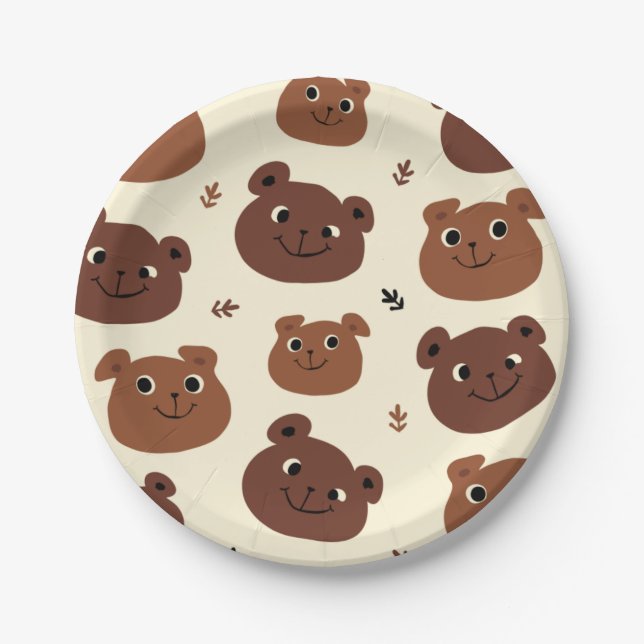 Funny bear face paper plate (Front)
