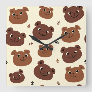 Funny bear face square wall clock