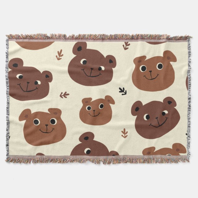 Funny bear face throw blanket (Front)