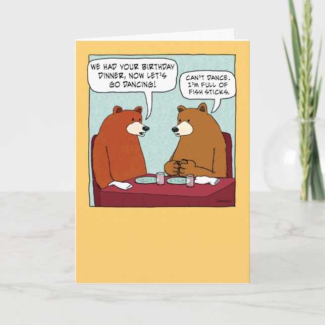 Funny Bear Full of Fish Sticks Birthday Card (Front)