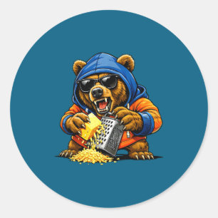Funny Bear Grating Cheese Tee Graphic For Men Wome Classic Round Sticker