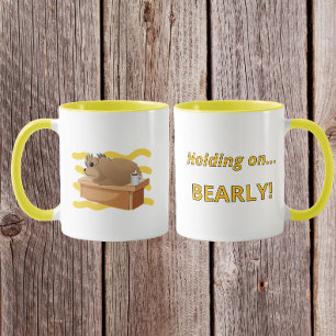 Funny Bear “Holding On, Bearly!” Design Mug