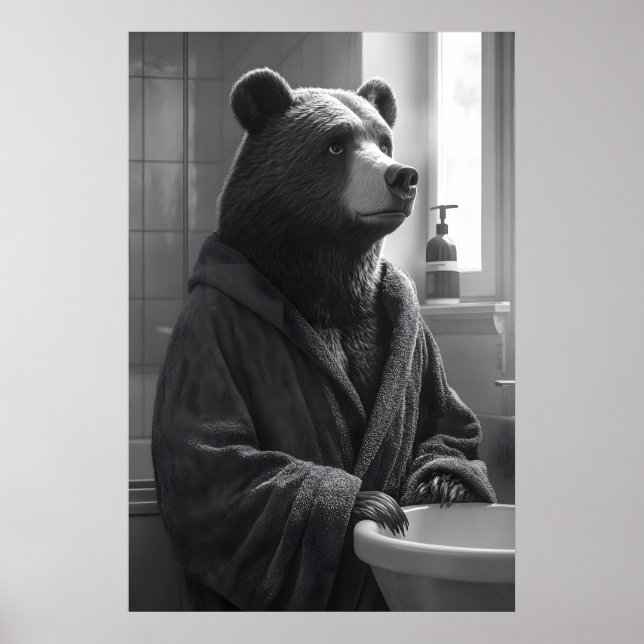 Funny Bear in Bathrobe Print, Quirky Bathroom Poster (Front)