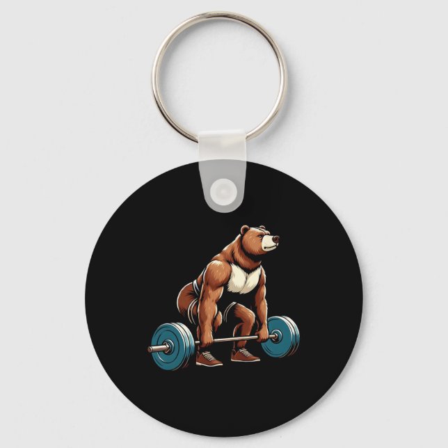 Funny Bear Lifting Weights Bodybuilding Workout Gy Key Ring (Front)