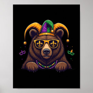 Funny Bear Mardi Gras Festival Carnival Womens Men Poster