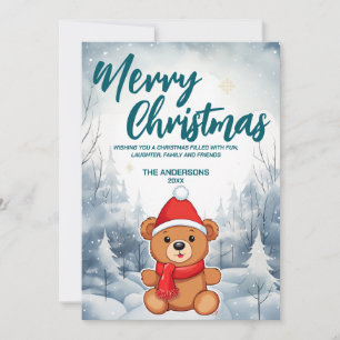 Funny Bear Merry Xmas tree snow Holiday party Card