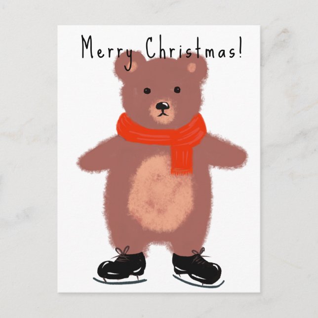 Funny bear on winter skates postcard (Front)