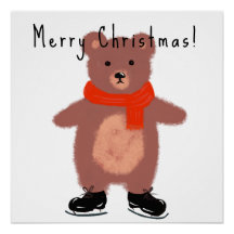 Funny bear on winter skates