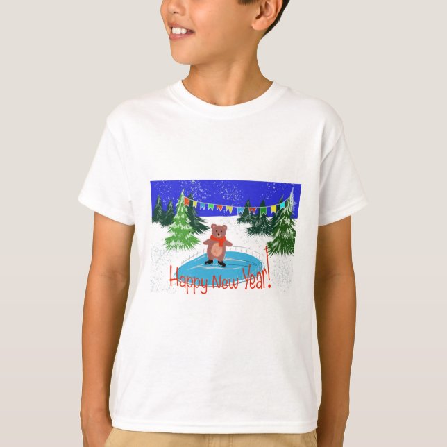 Funny bear on winter skates T-Shirt (Front)