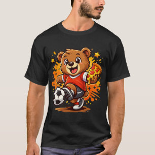 Funny Bear Playing Soccer Eating Pizza T-Shirt
