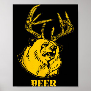 Funny Bear Plus Deer Equals Beer Deer Hunting Usa Poster