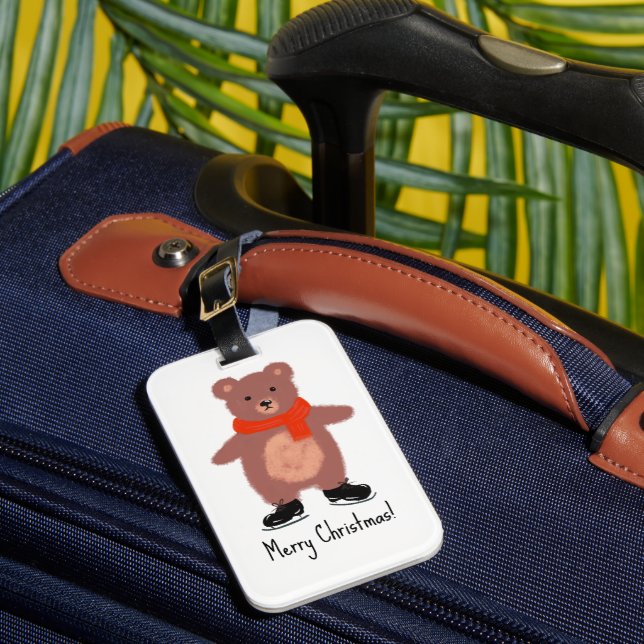 Funny bear skating luggage tag (Front Insitu 1)