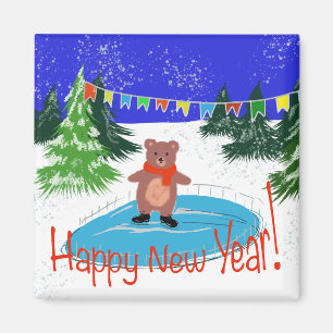  Funny bear skating Magnet