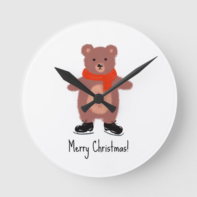 Funny bear skating round clock (Front)