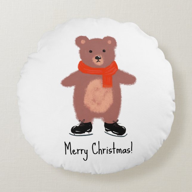 Funny bear skating round cushion (Front)