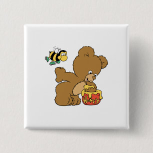Funny Bear Sneaking Honey 15 Cm Square Badge