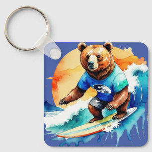 Funny bear surfing T-Shirt Key Ring
