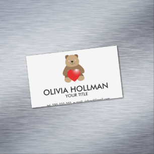Funny bear with a heart magnetic business card
