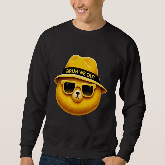 Funny Bear with Hat and Sunglasses Bruh We Out tee (Front)