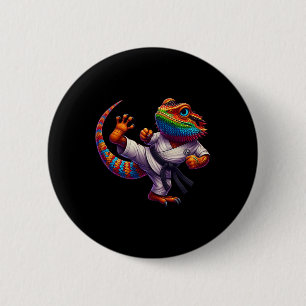 Funny Bearded Dragon High Kick Karate Samurai Ninj 6 Cm Round Badge