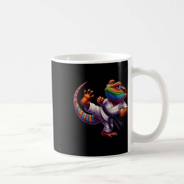 Funny Bearded Dragon High Kick Karate Samurai Ninj Coffee Mug (Right)