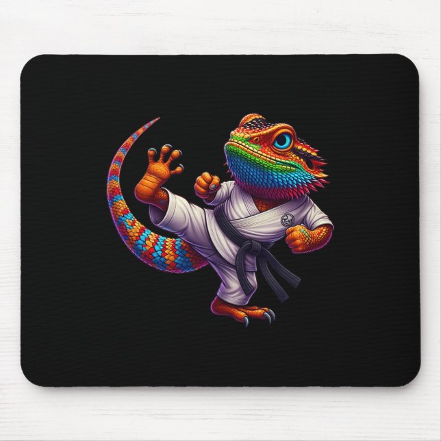 Funny Bearded Dragon High Kick Karate Samurai Ninj Mouse Pad (Front)