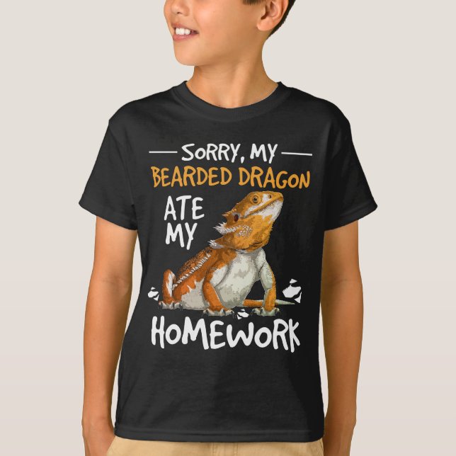 Funny Bearded Dragon Homework Kids T-Shirt (Front)